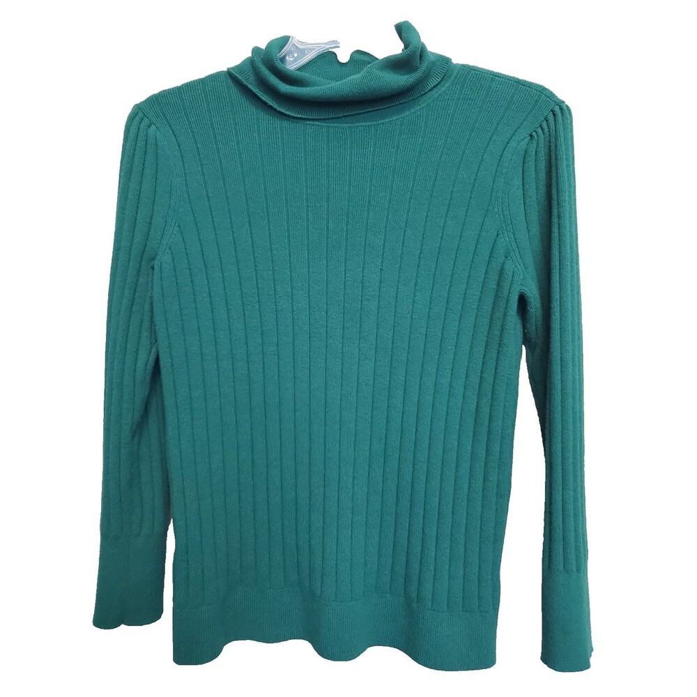 Talbots Plus Green Puff Sleeve Ribbed Turtleneck Sweater Size 1X